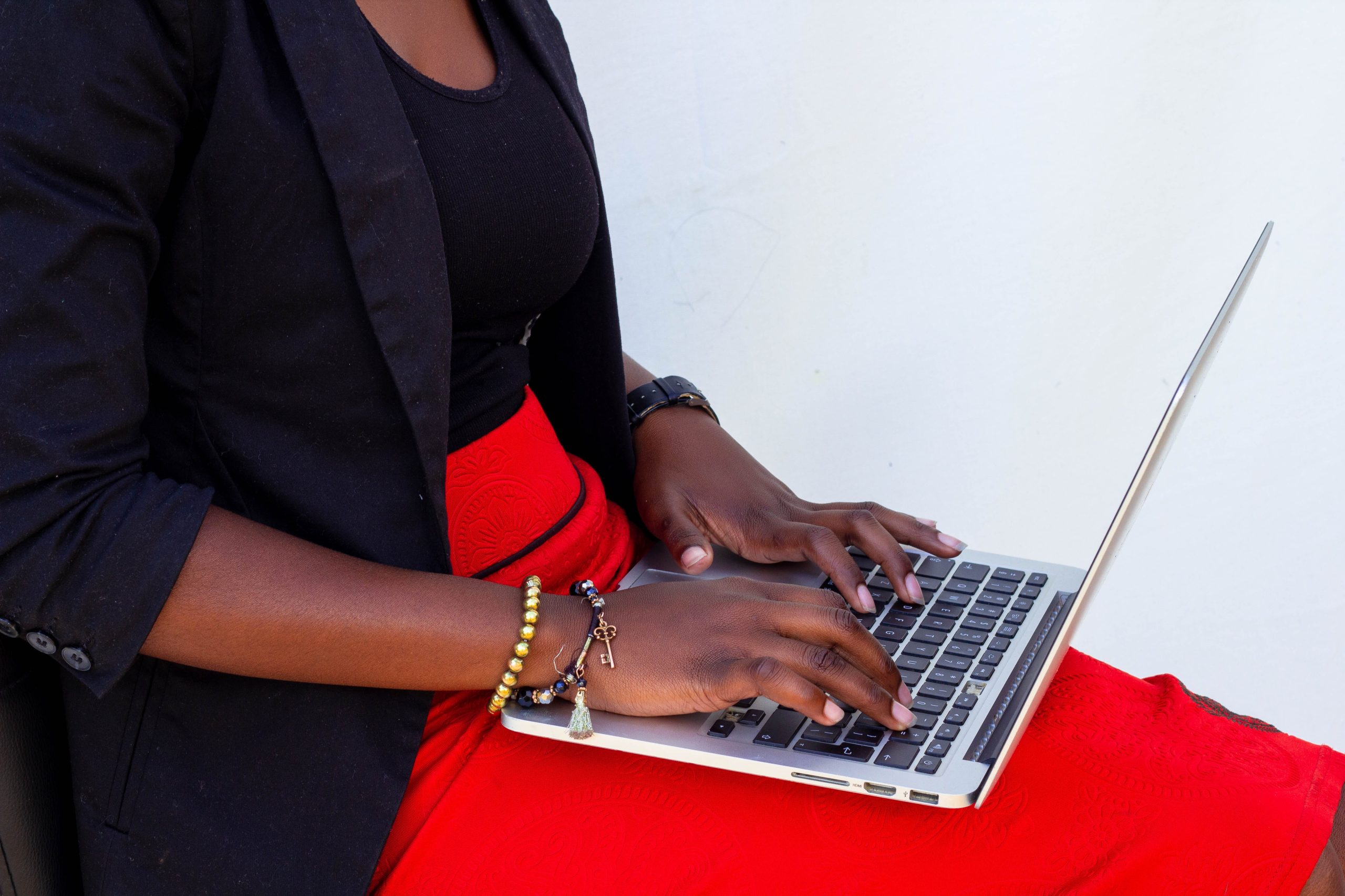 a business woman working on a laptop